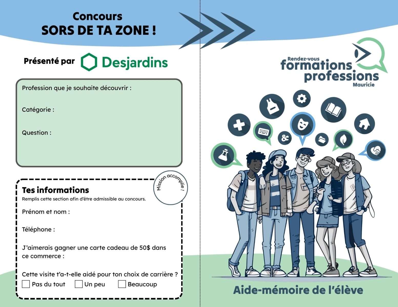 Page couverture de l’outil de l’intervenante et de l’intervenant pour la préparation des jeunes au Rendez-vous formations professions Mauricie